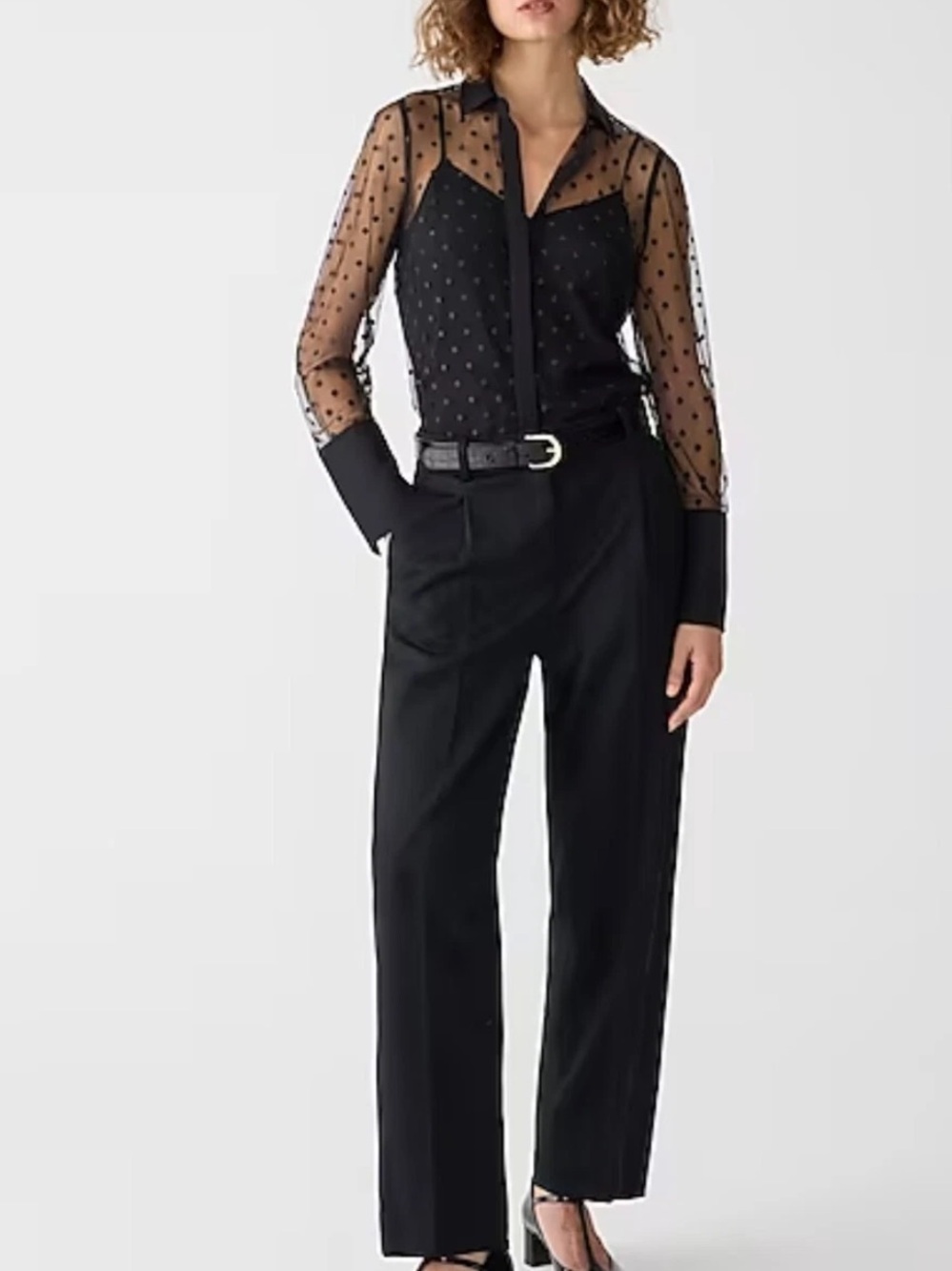 J. Crew Sheer Polka Dot Button-Down Blouse - Black Goth Whimsigoth Minimalist 16
